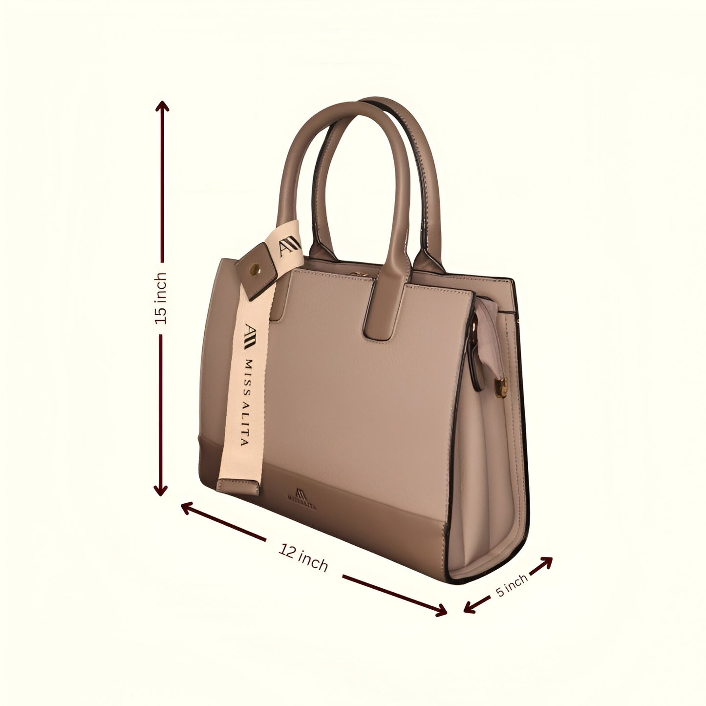 Miss Alita® Premium Taupe Handbag for Women | Stylish Vegan Leather Ladies Purse for Office, College & Daily Use (Beige Brown)