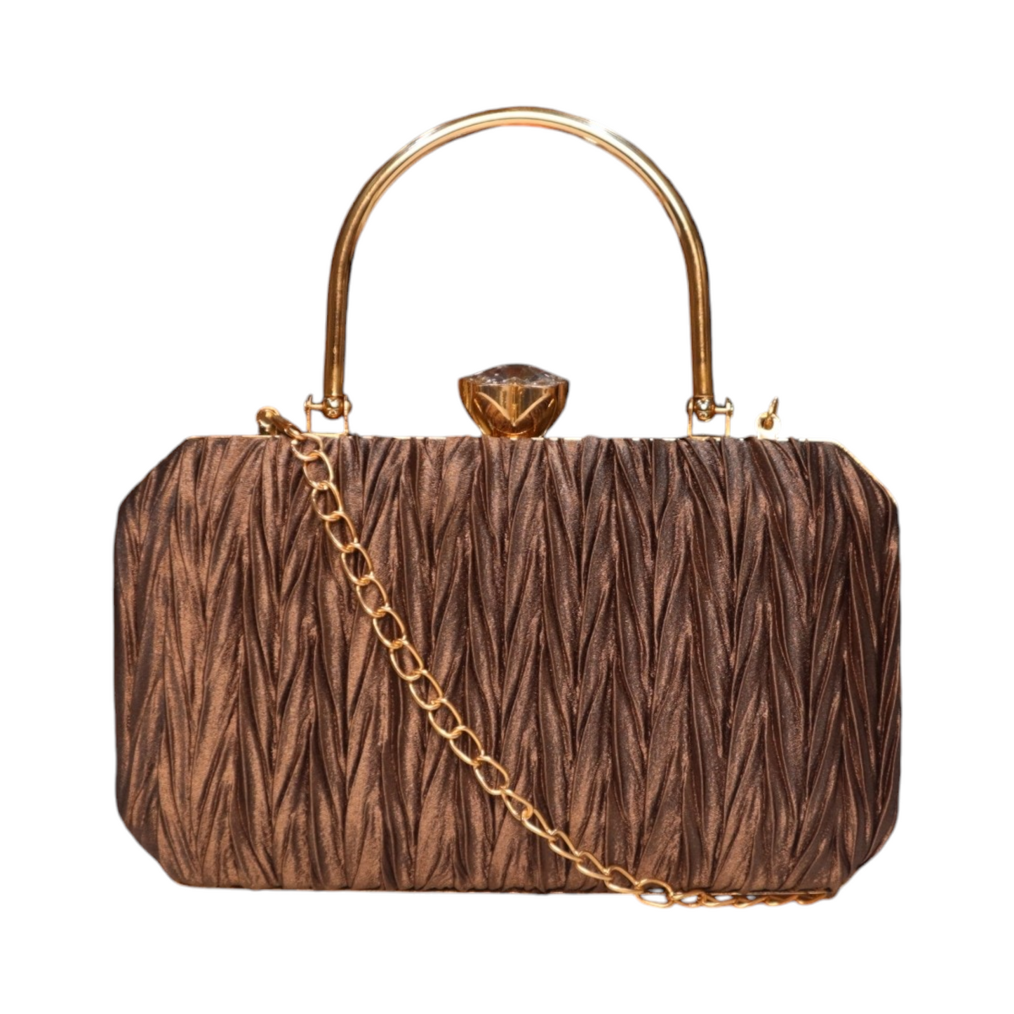 Elegant Bronze Bridal Sling Clutch with Gold Chain Handle – Perfect for Weddings and Special Occasions