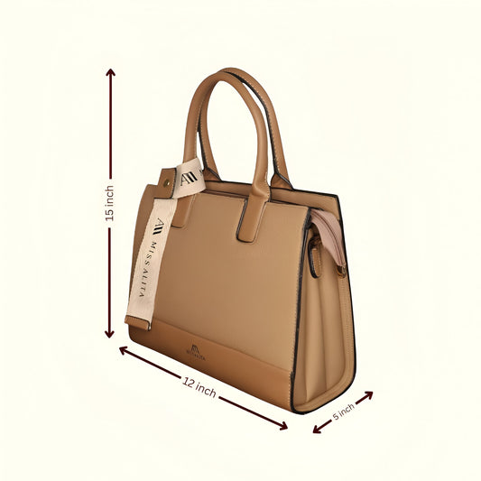 Miss Alita® Stylish Tan Leatherette Handbag for Women | Office, Casual & Party Use | Premium Ladies Shoulder & Hand Bag