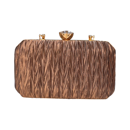 Elegant Bronze Bridal Sling Clutch with Gold Chain Handle – Perfect for Weddings and Special Occasions