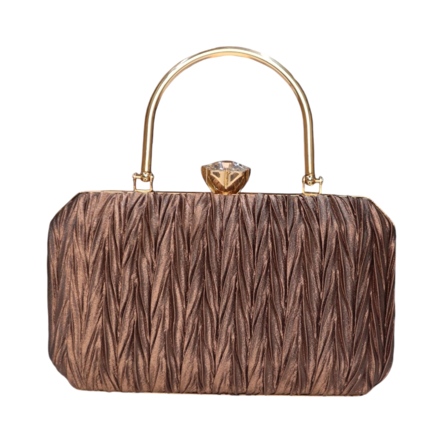 Elegant Bronze Bridal Sling Clutch with Gold Chain Handle – Perfect for Weddings and Special Occasions