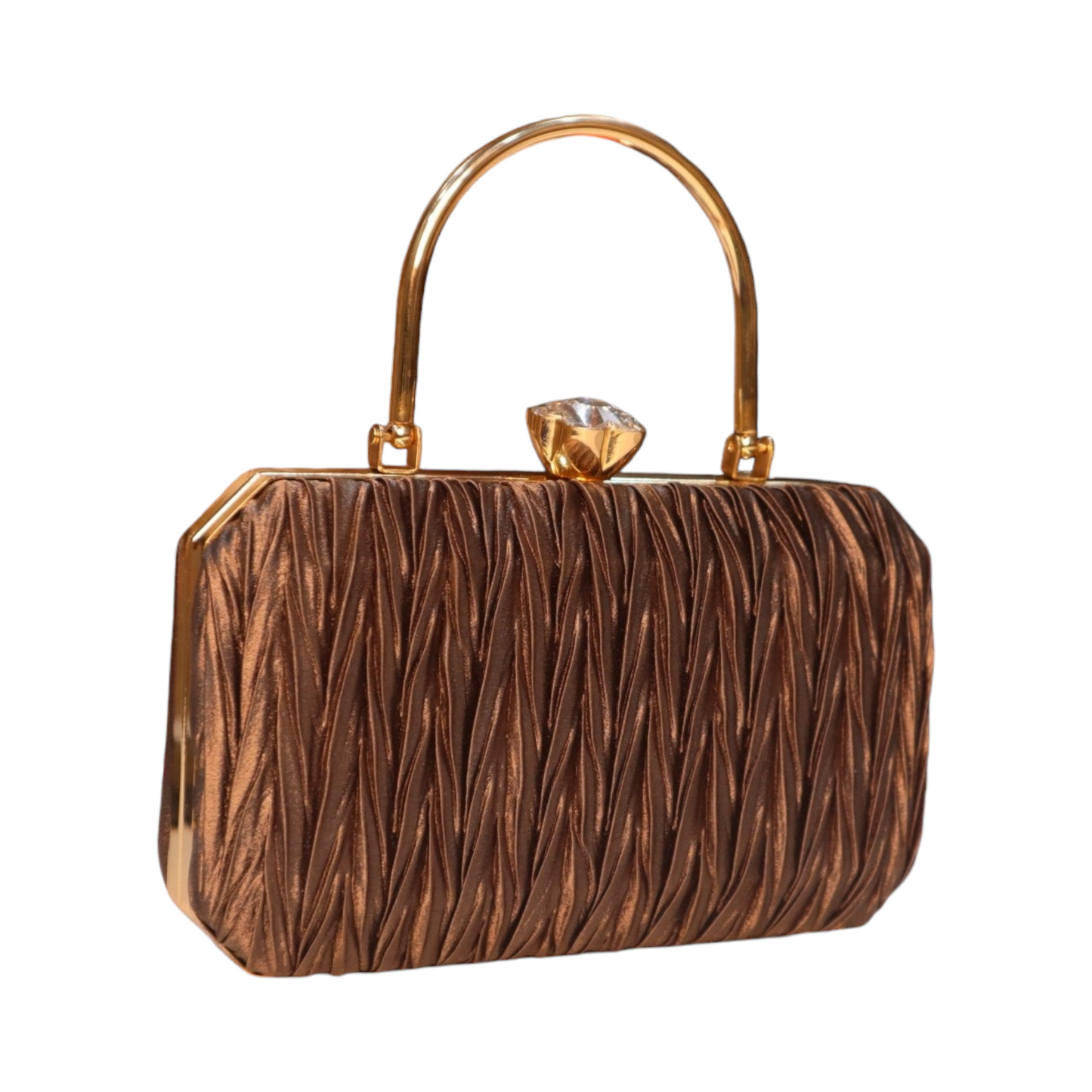 Elegant Bronze Bridal Sling Clutch with Gold Chain Handle – Perfect for Weddings and Special Occasions