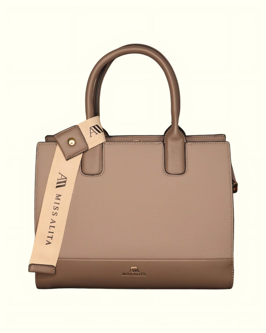 Miss Alita® Premium Taupe Handbag for Women | Stylish Vegan Leather Ladies Purse for Office, College & Daily Use (Beige Brown)