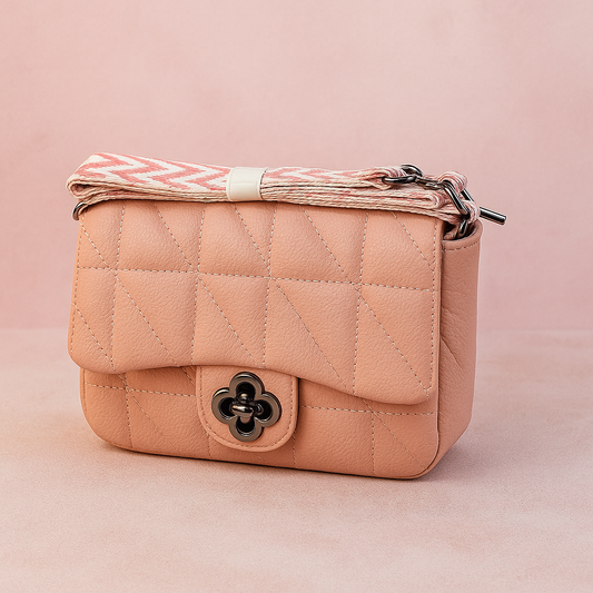 Blush Pink and Beige Quilted Sling Bag for Women | Trendy Crossbody Purse with Designer Strap | Casual & Party Wear Ladies Shoulder Bag